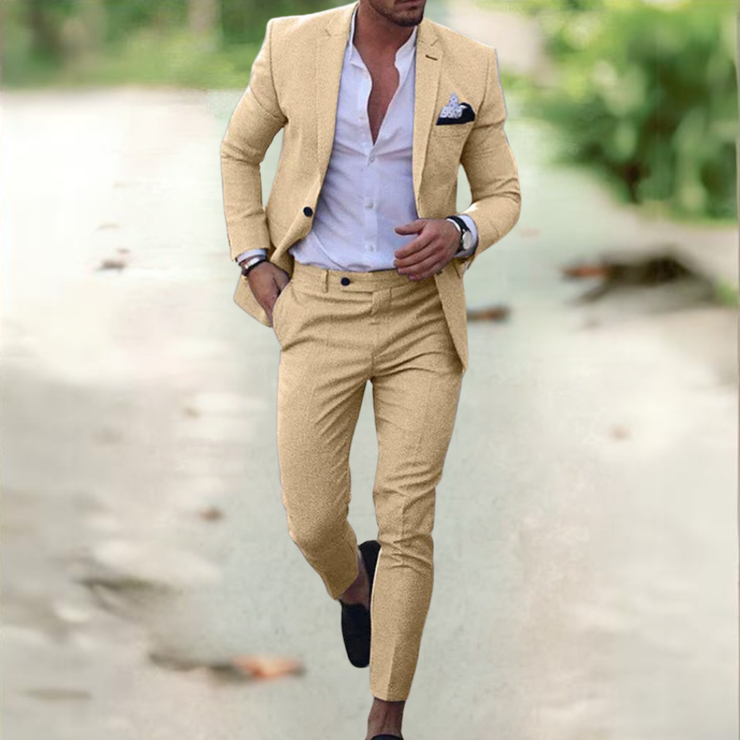 Men's 2 Piece Suit Buttoned Jacket Pants