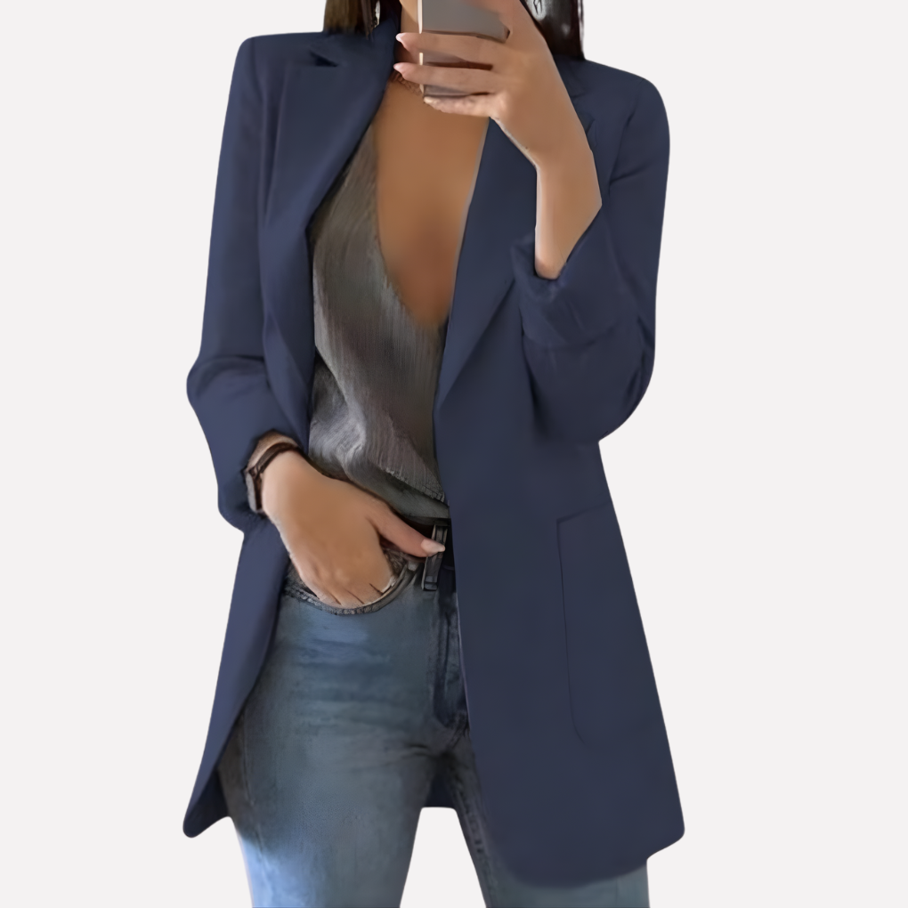 Women's Front Pocket Blazer Structured Wool Everyday Layer - Vonnera
