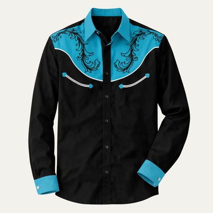 Men's Western Denim Shirt Lightweight Two Tone Blue - Vonnera