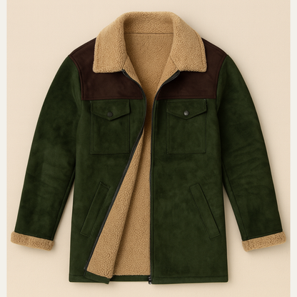Men's Suede Jacket Fleece Lined Warm Winter Brown - Vonnera