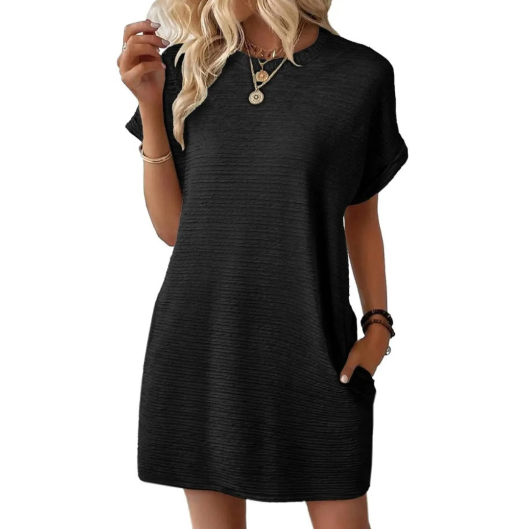 Women's Short Sleeve Mini T-Shirt Dress Crew Neck