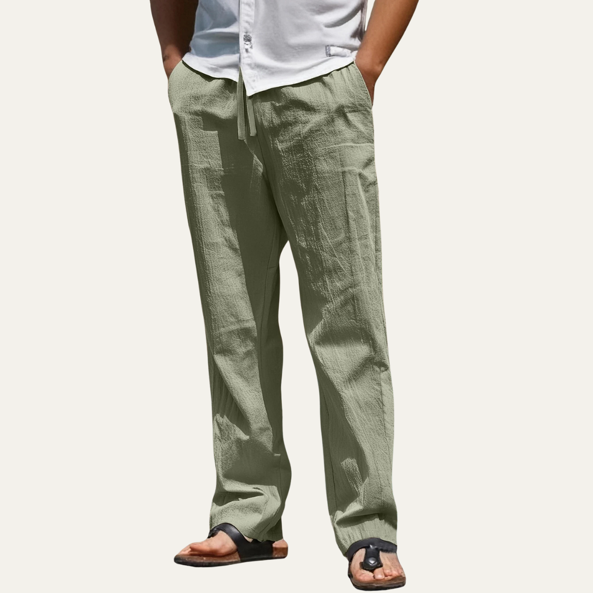 Men's Linen Tapered Pants Breathable Beige