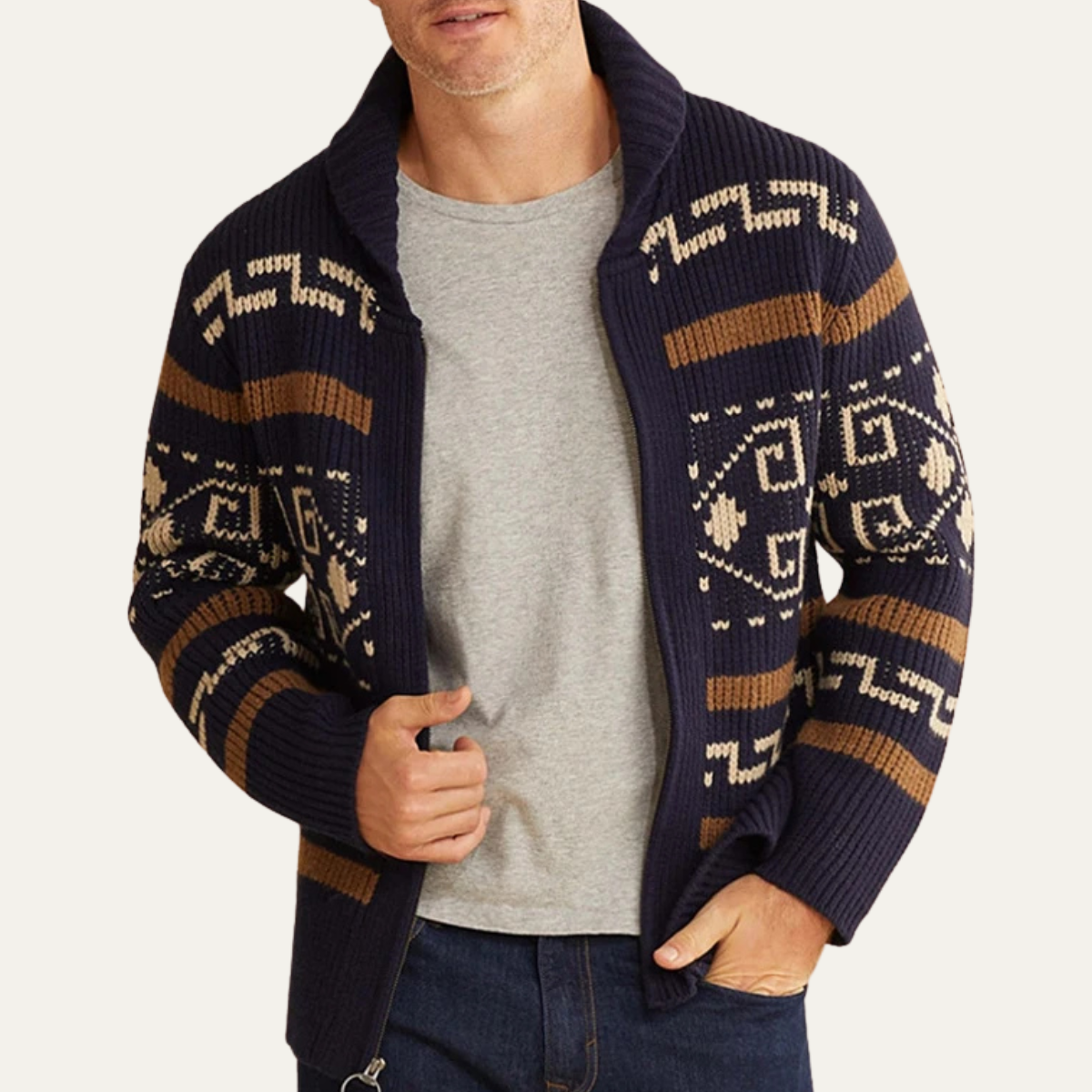Men's Cashmere Cardigan Shawl Collar Button Up Knit