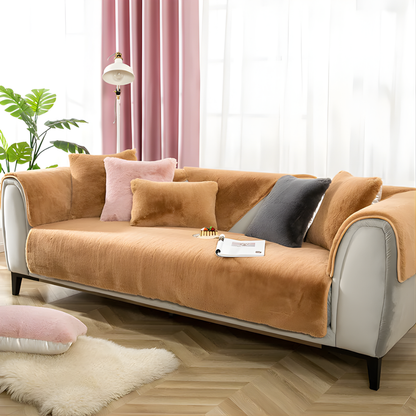 Faux Fur Sectional Sofa Cover Soft Plush Beige