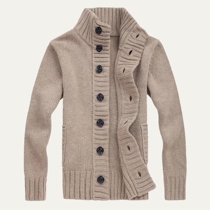 Men's Chunky Knit Cardigan High Neck Button Up Winter