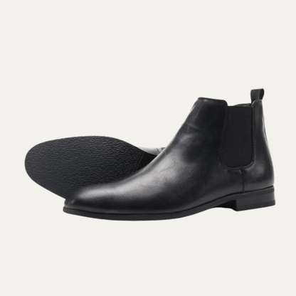 Men's Chelsea Leather Ankle Boots Elastic Sides Black - Vonnera