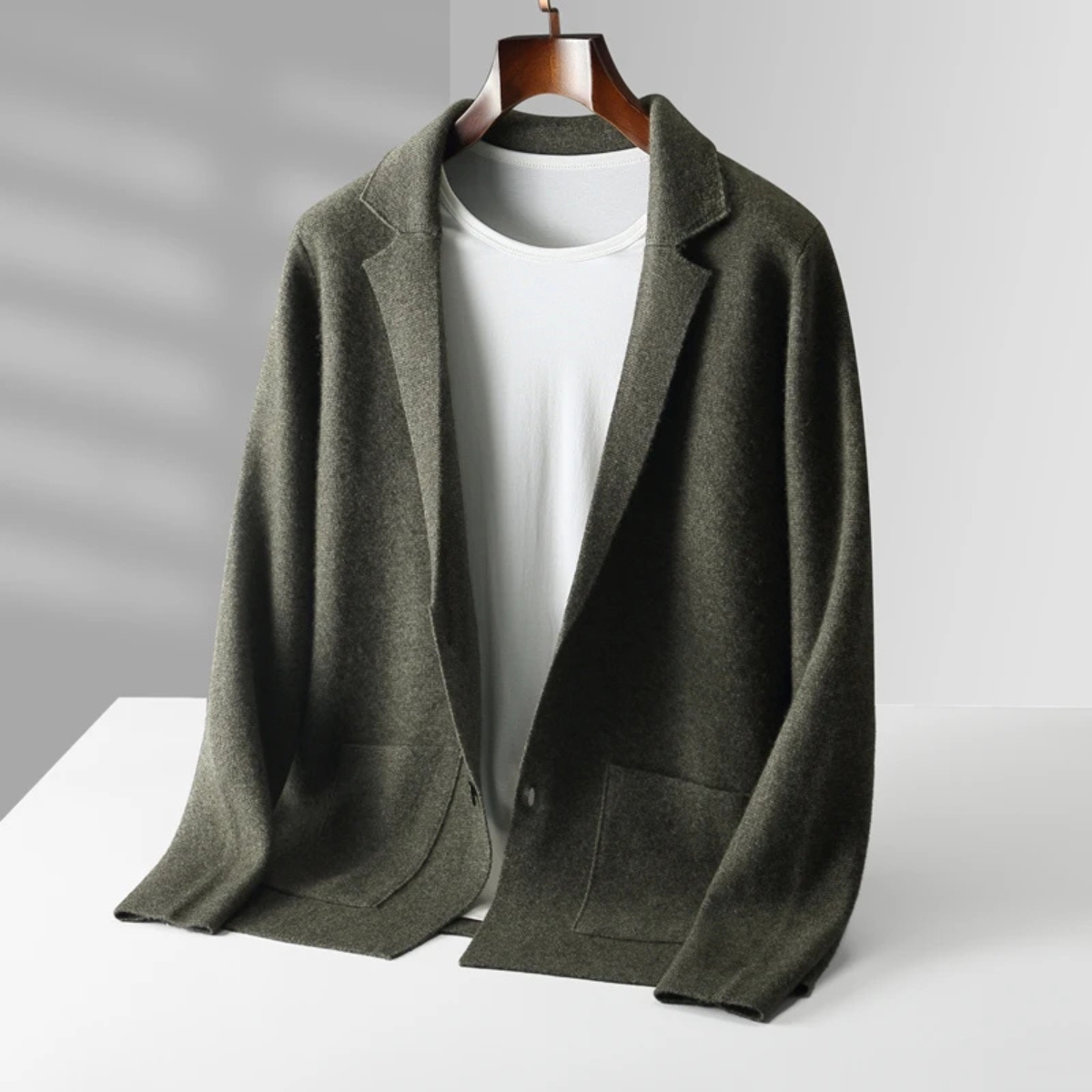 Men's Merino Wool Cardigan Soft Knit Collar Charcoal