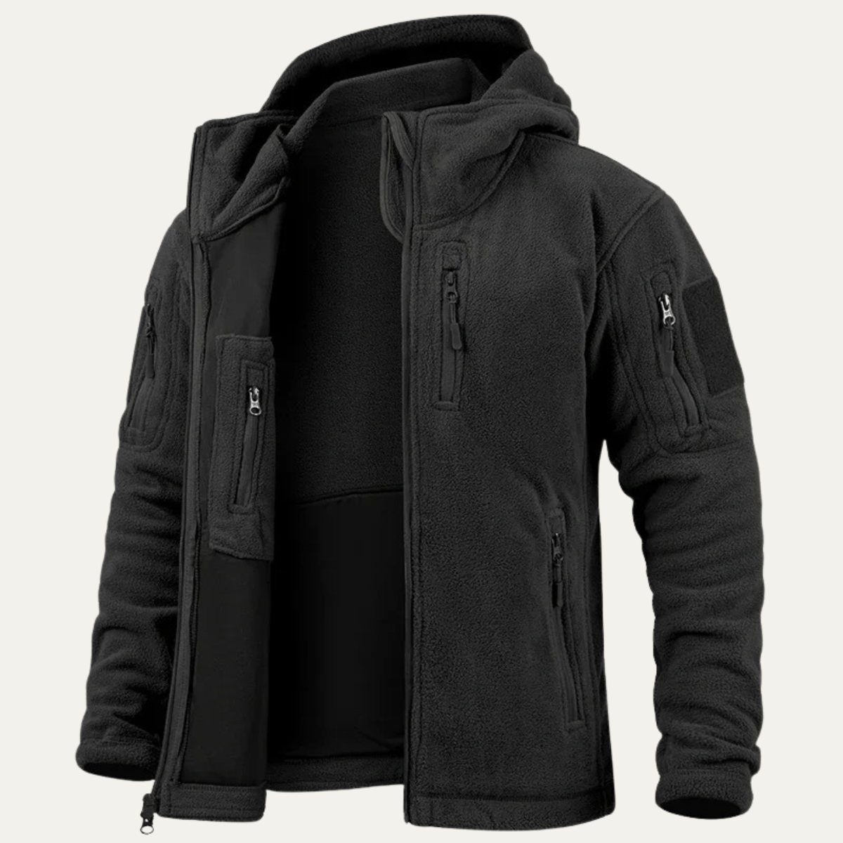 Men's Tactical Fleece Jacket With Hood And Multi Pockets