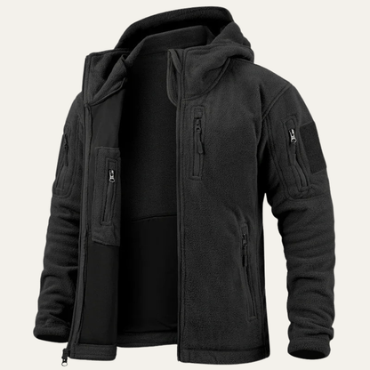Men's Tactical Fleece Jacket With Hood And Multi Pockets