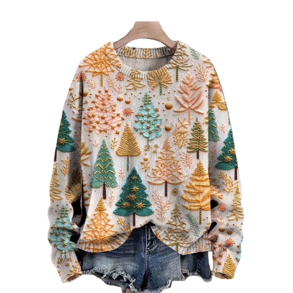 Women's Tree Pattern Knit Sweater Round Neck
