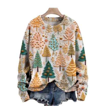 Women's Tree Pattern Knit Sweater Round Neck