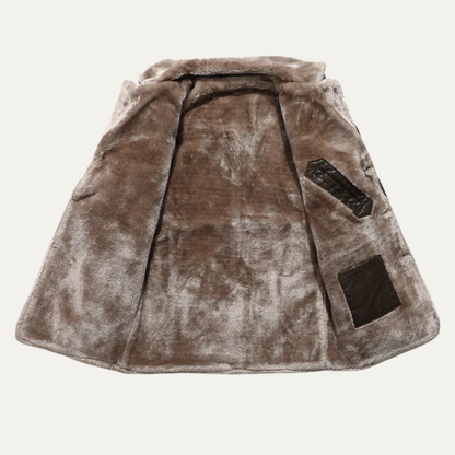 Men's Leather Winter Coat Fur Lined Brown