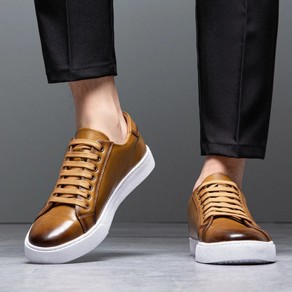 Mens Classic Low Lace Up Shoes Leather Casual Brown