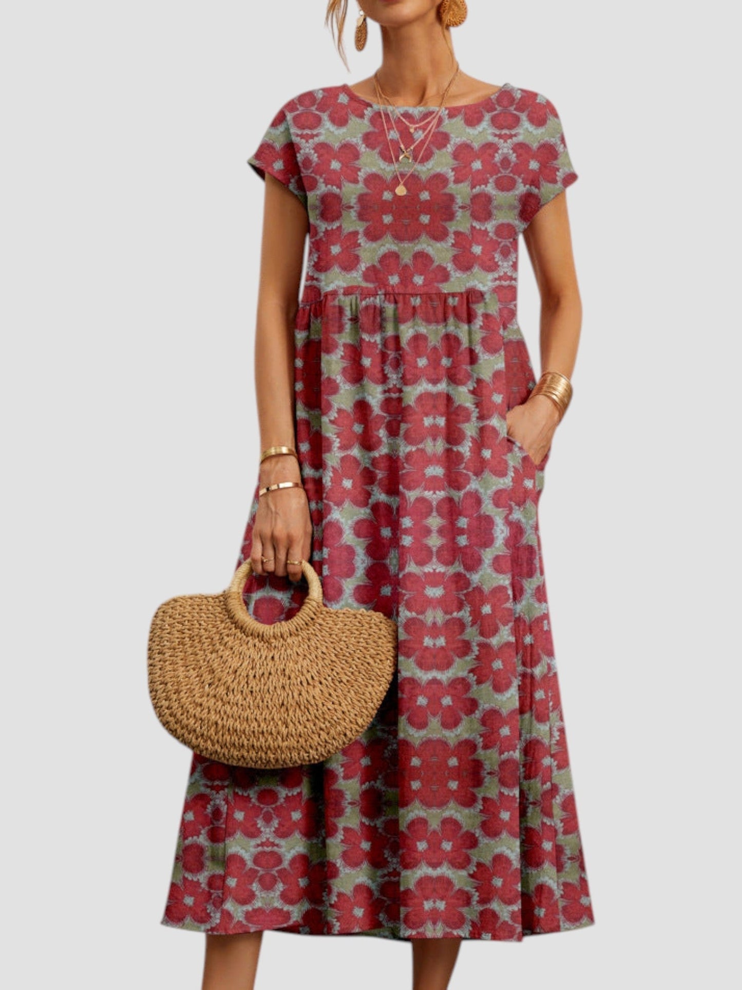 Women's Midi Floral Print Casual Dress - Vonnera
