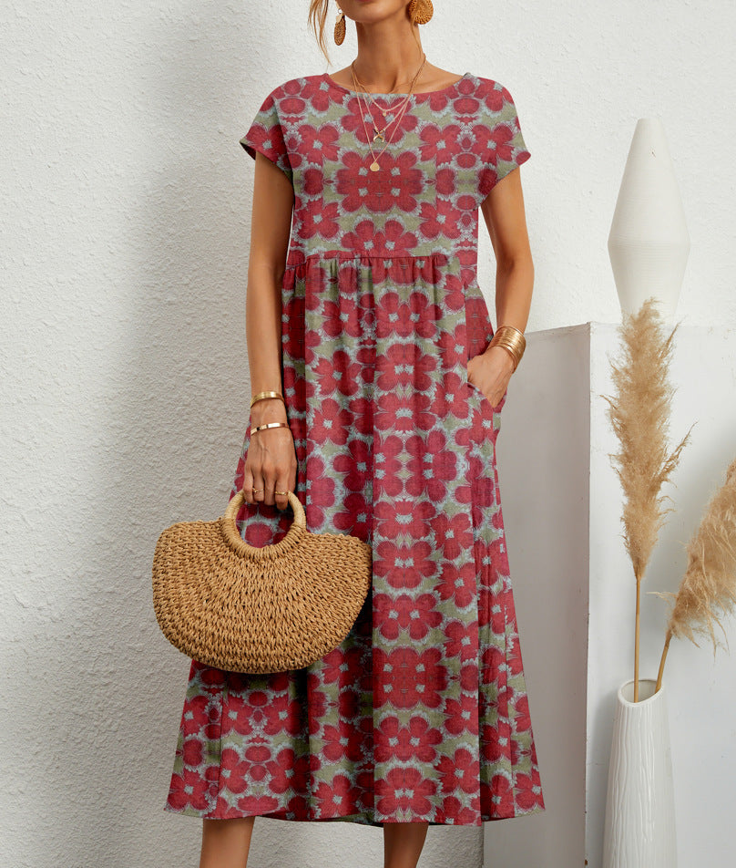 Women's Floral Midi Dress With Pockets