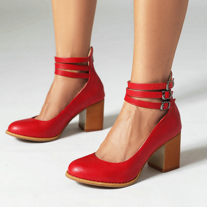 Women's Ankle Strap Sandals Smooth Thick Heel