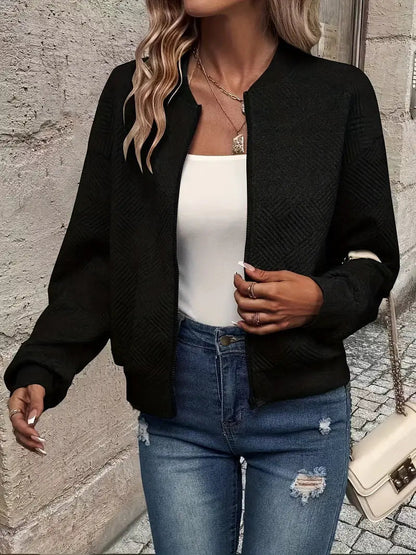 Women's Zip-Up Cardigan Textured Ribbed Long Sleeve