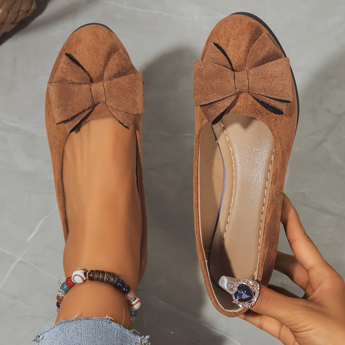 Women's Ballet Flats Slip-On Round Toe Bow Detail