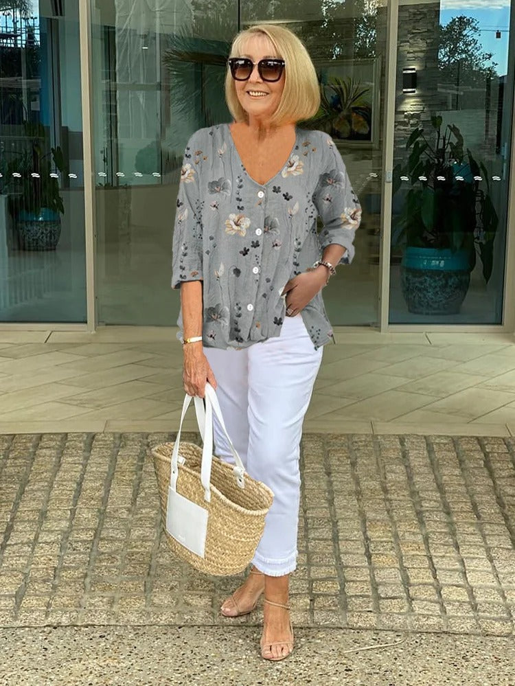 Women's Floral Print Blouse 3/4 Sleeve