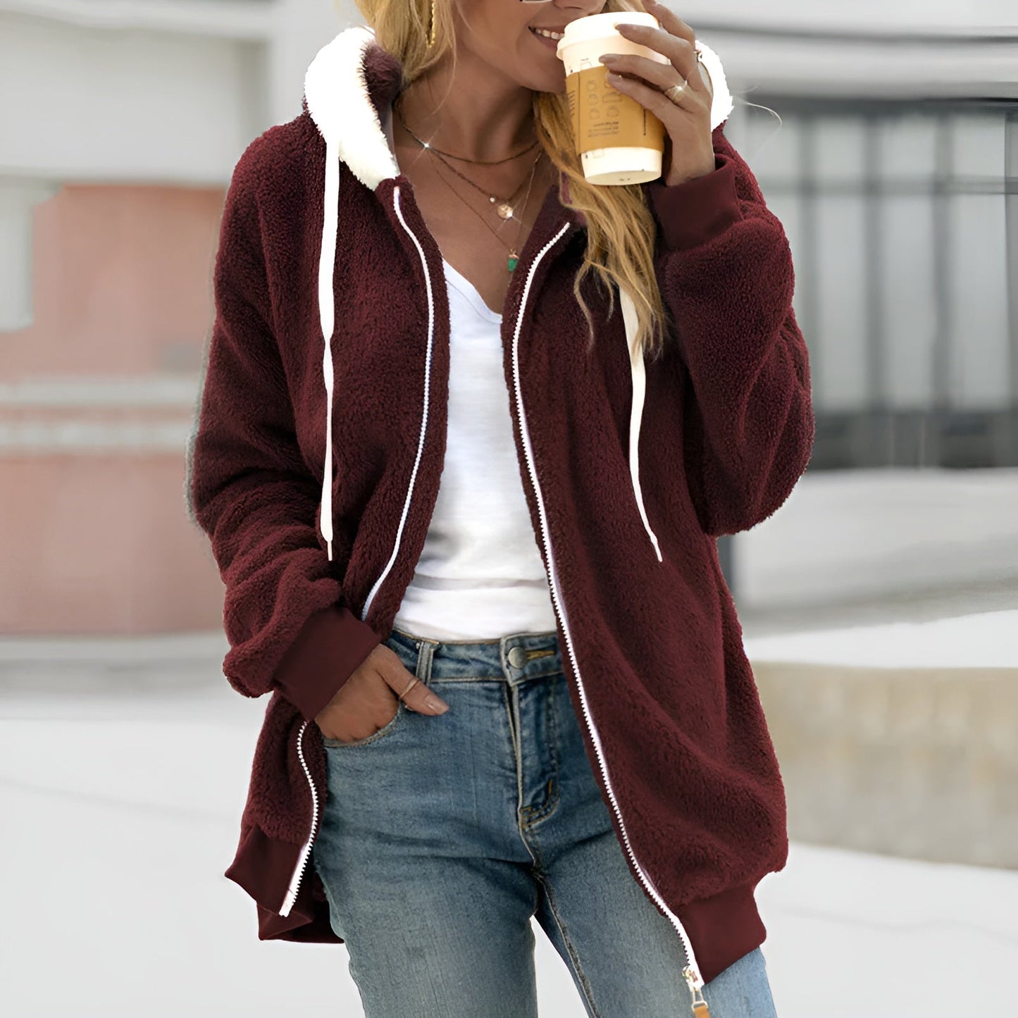 Women's Soft Oversized Sherpa Hoodie Zipper