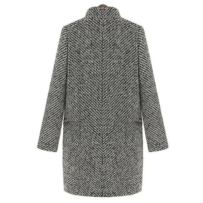Women's Houndstooth Winter Coat Button Closure