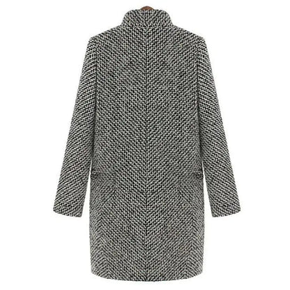 Women's Houndstooth Winter Coat Button Closure