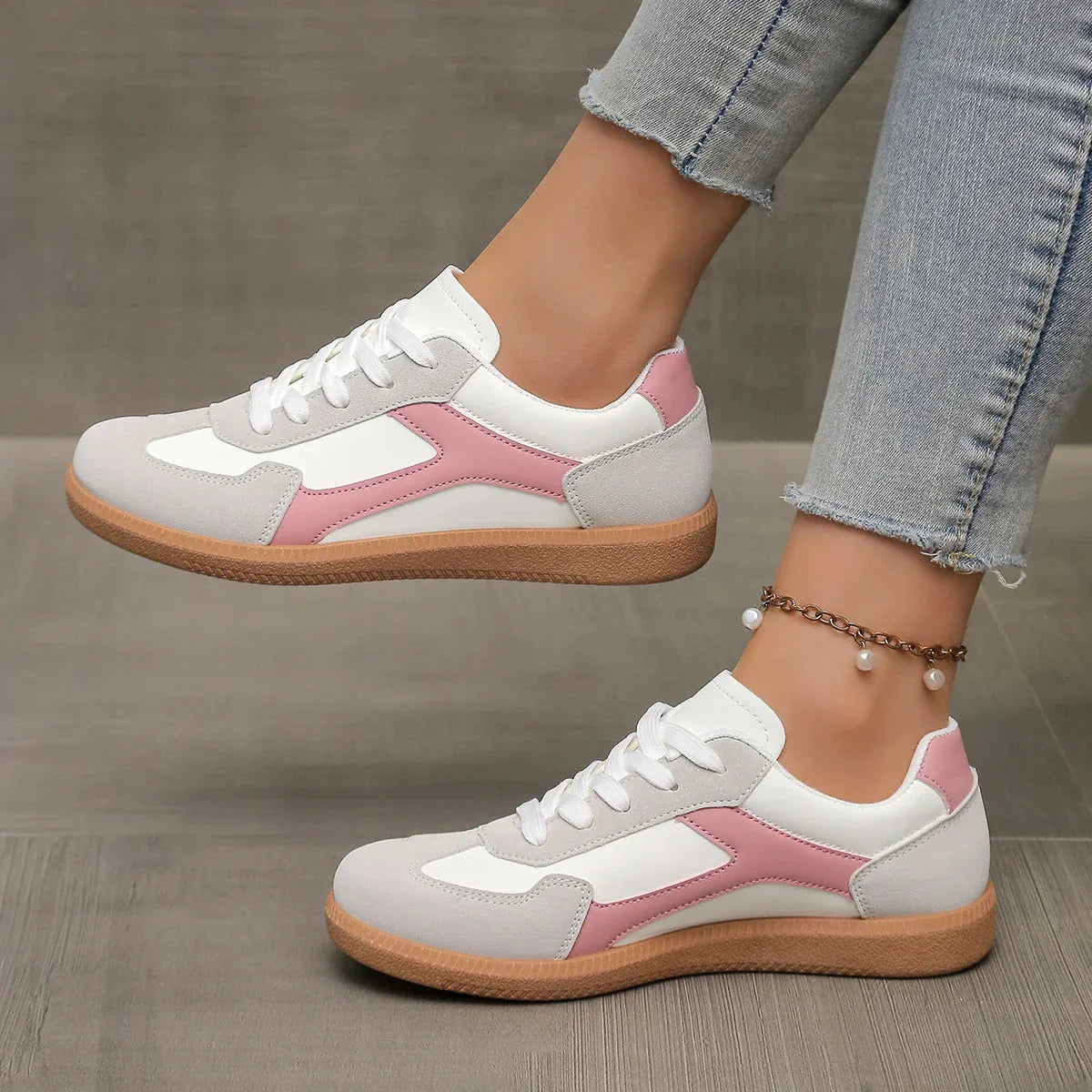 Women's Lace-Up Sneakers Color Block Comfortable - Vonnera