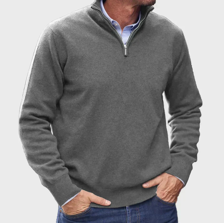 Men's Knit Jumper Half-Zip Ribbed Cuffs
