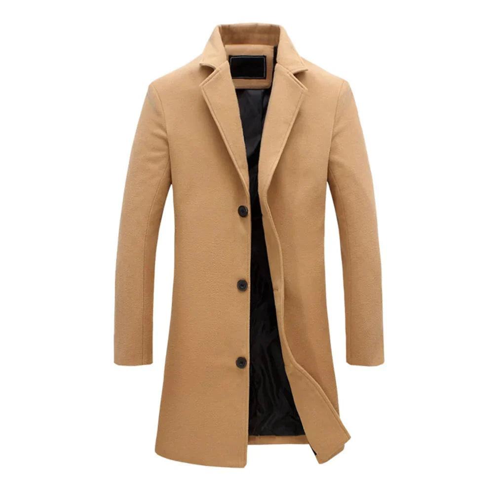 Men's Long Winter Coat Notch Lapel
