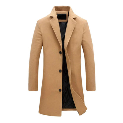 Men's Long Winter Coat Notch Lapel