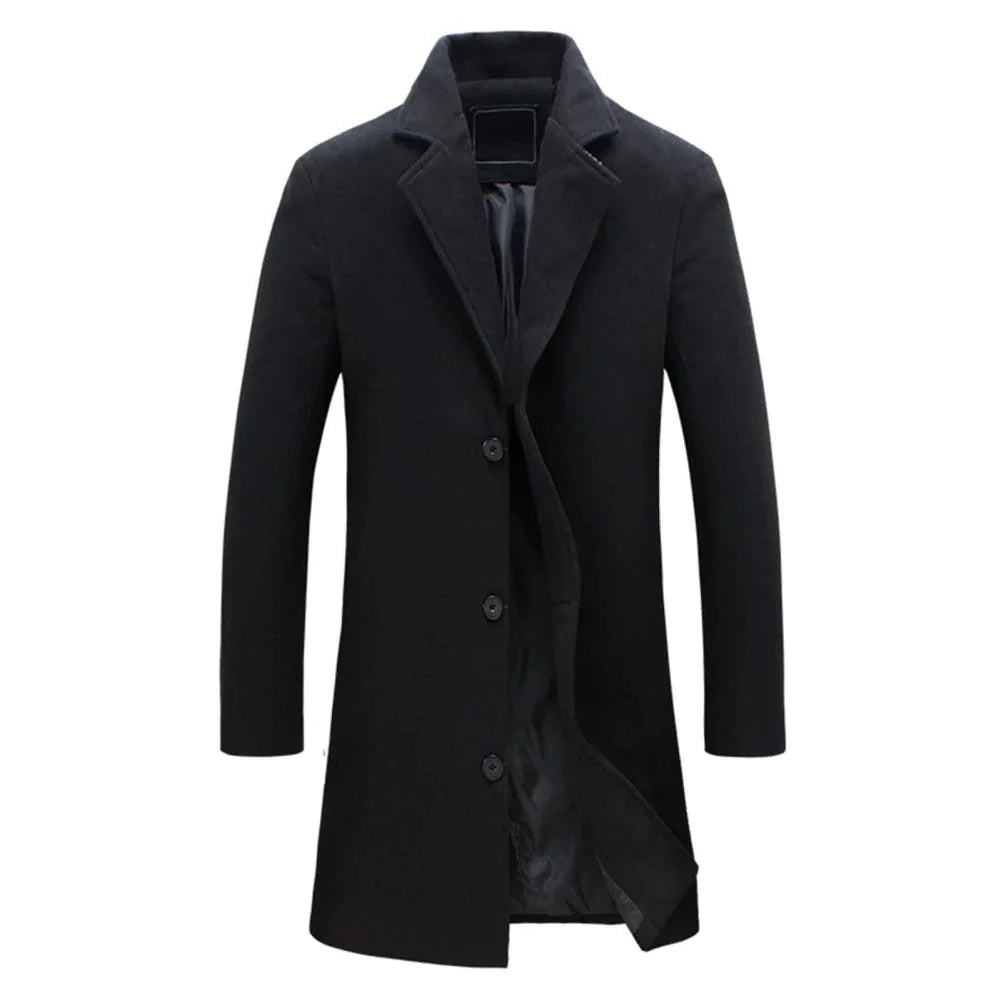 Men's Long Winter Coat Notch Lapel