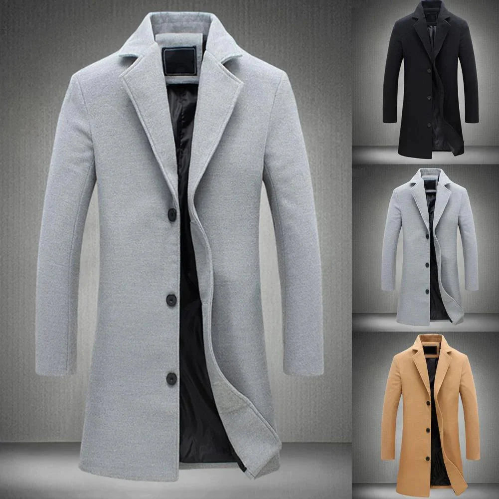 Men's Long Winter Coat Notch Lapel - Vonnera