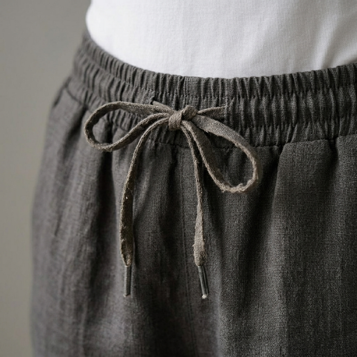 Women Linen Pants Drawstring Waist Straight Leg Casual