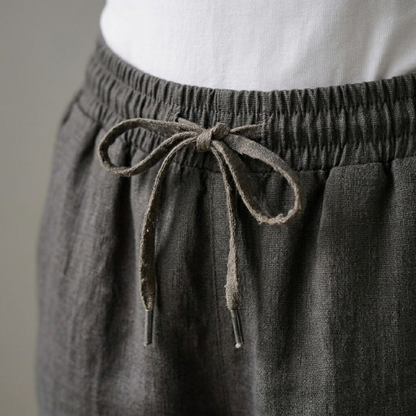 Women Linen Pants Drawstring Waist Straight Leg Casual