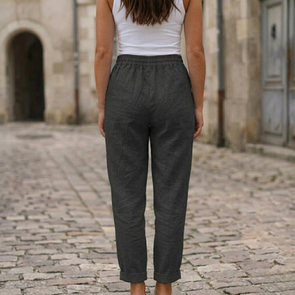Women Linen Pants Drawstring Waist Straight Leg Casual