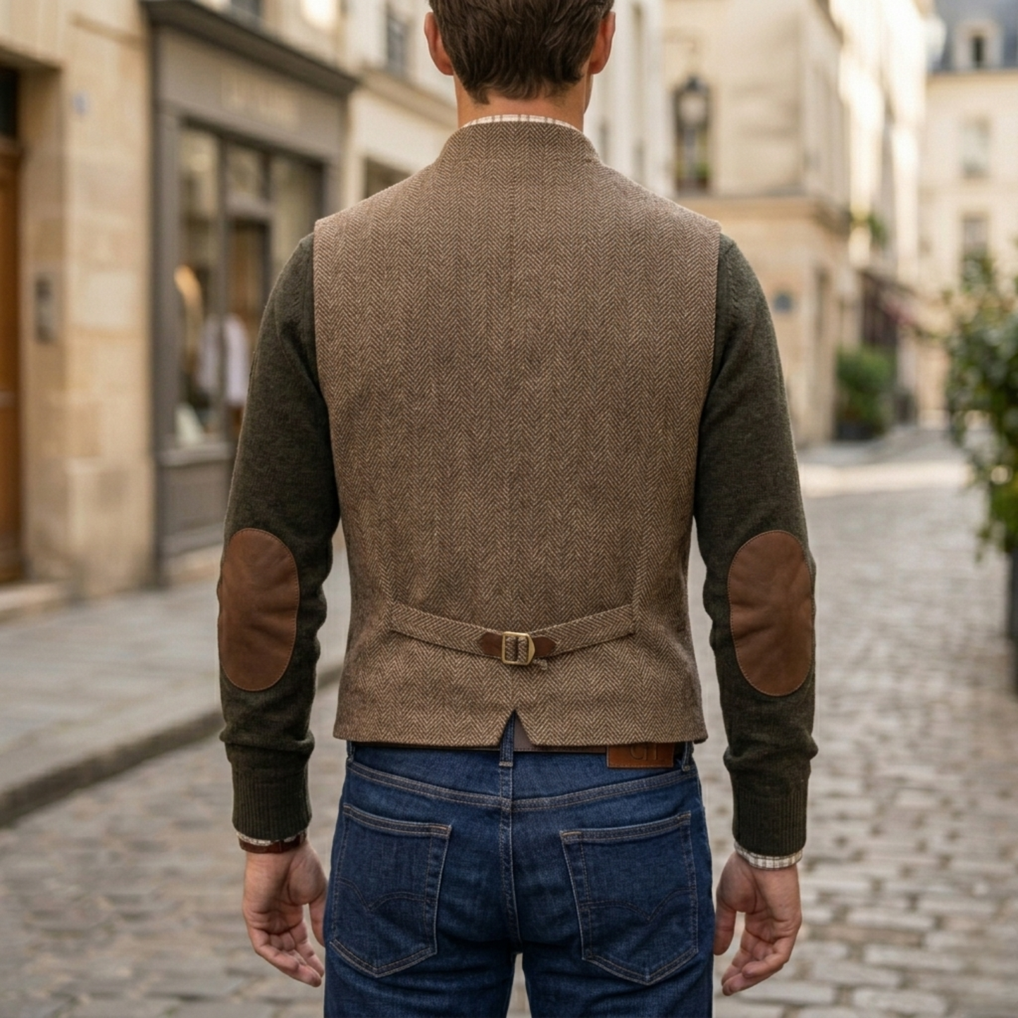 Mens vest herringbone tweed button front sleeveless casual