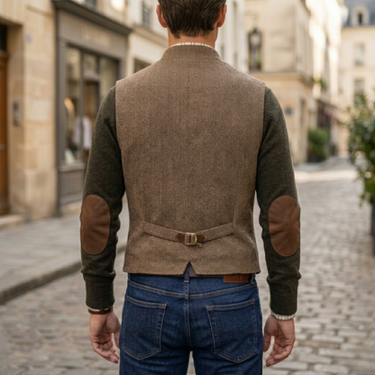 Mens vest herringbone tweed button front sleeveless casual