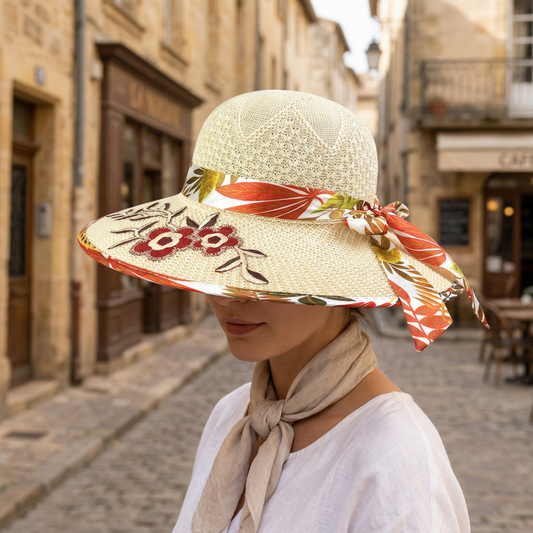 Straw Sun Hat Wide Brim Floral Bow Summer Women