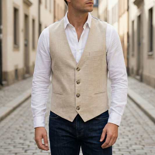 Men Sleeveless V Neck Button Front Waistcoat Vest