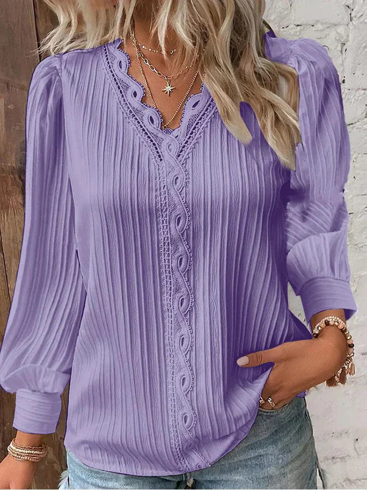 Women's Long Sleeve Pleated Blouse