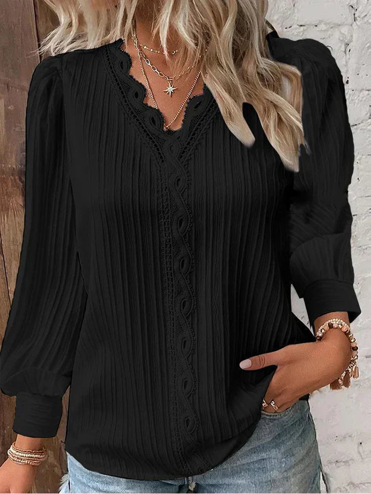 Women's Long Sleeve Pleated Blouse - Vonnera