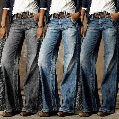 Women's High Waist Wide Leg Jeans Retro Denim