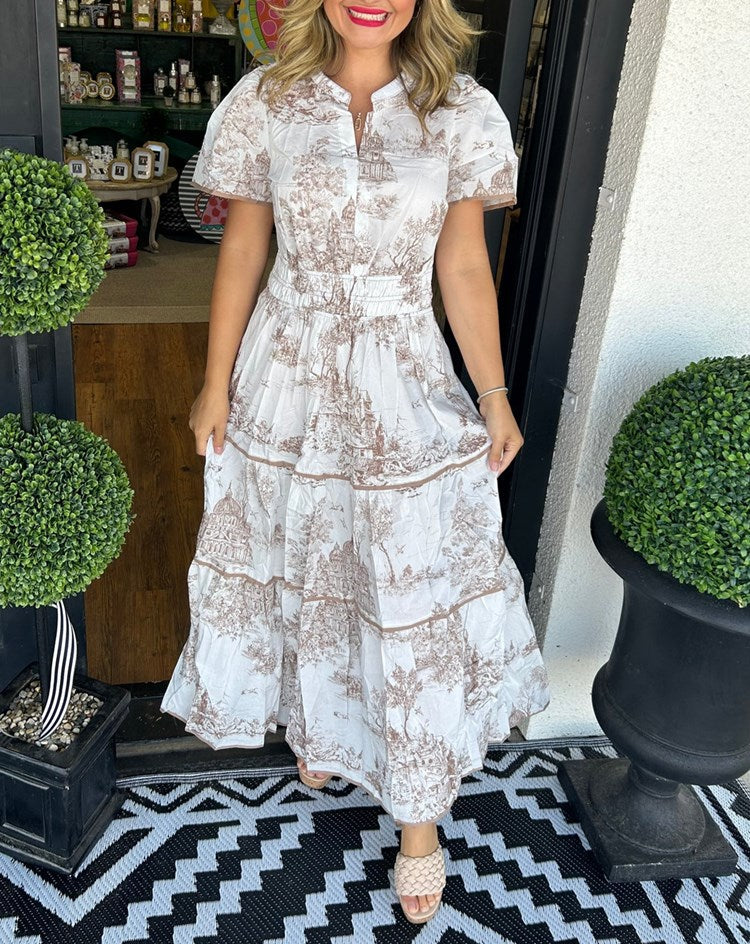 Women's Maxi Toile Print Tiered Dress