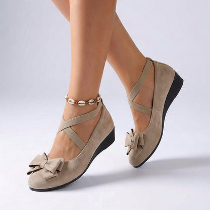 Women's Fitted Wedge Loafers Bow Detail