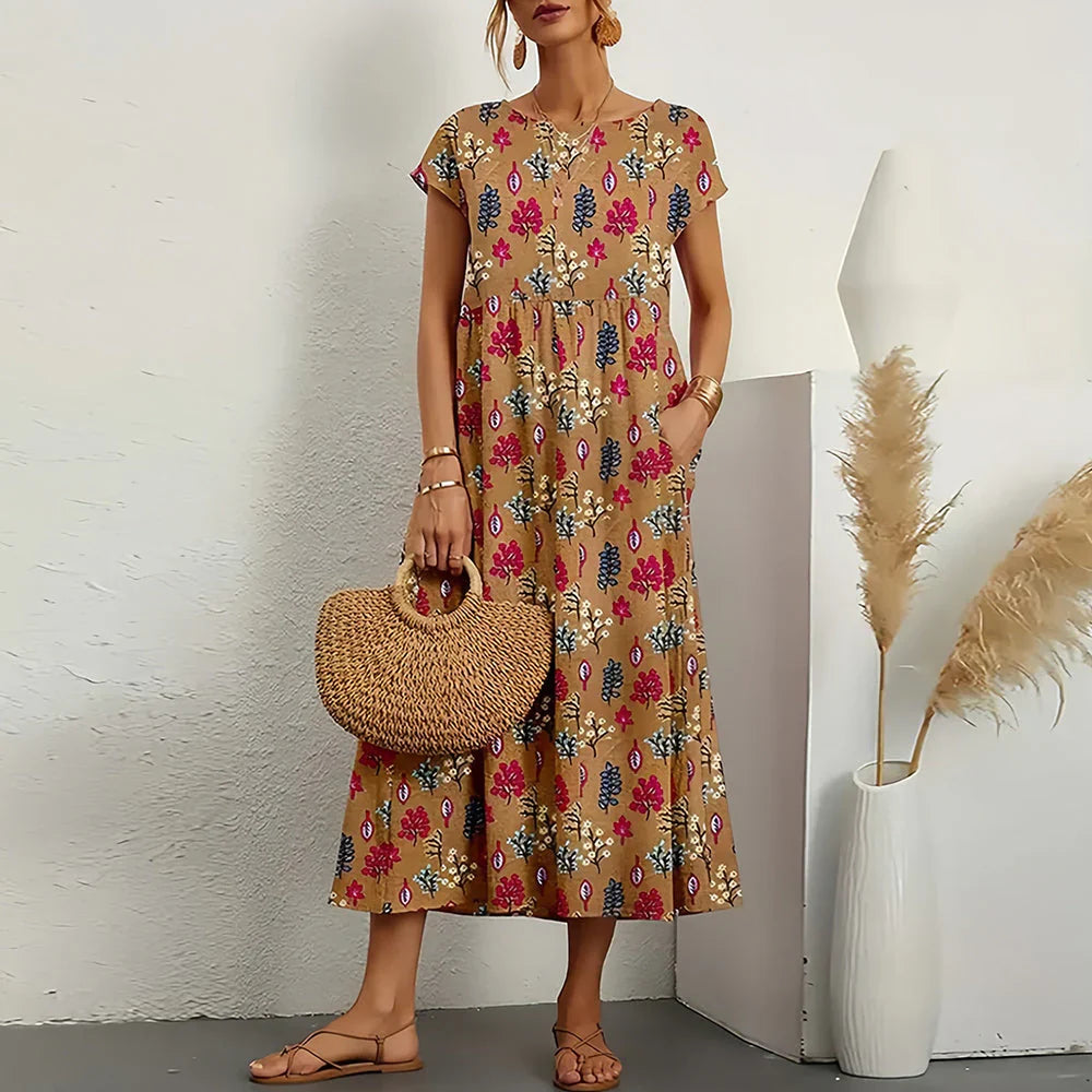 Women's Cotton Linen Midi Dress - Vonnera