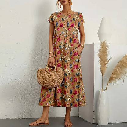 Women's Cotton Linen Midi Dress - Vonnera