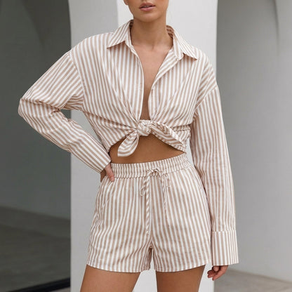 Oversized Collared Shirt And Wide Leg Shorts Set