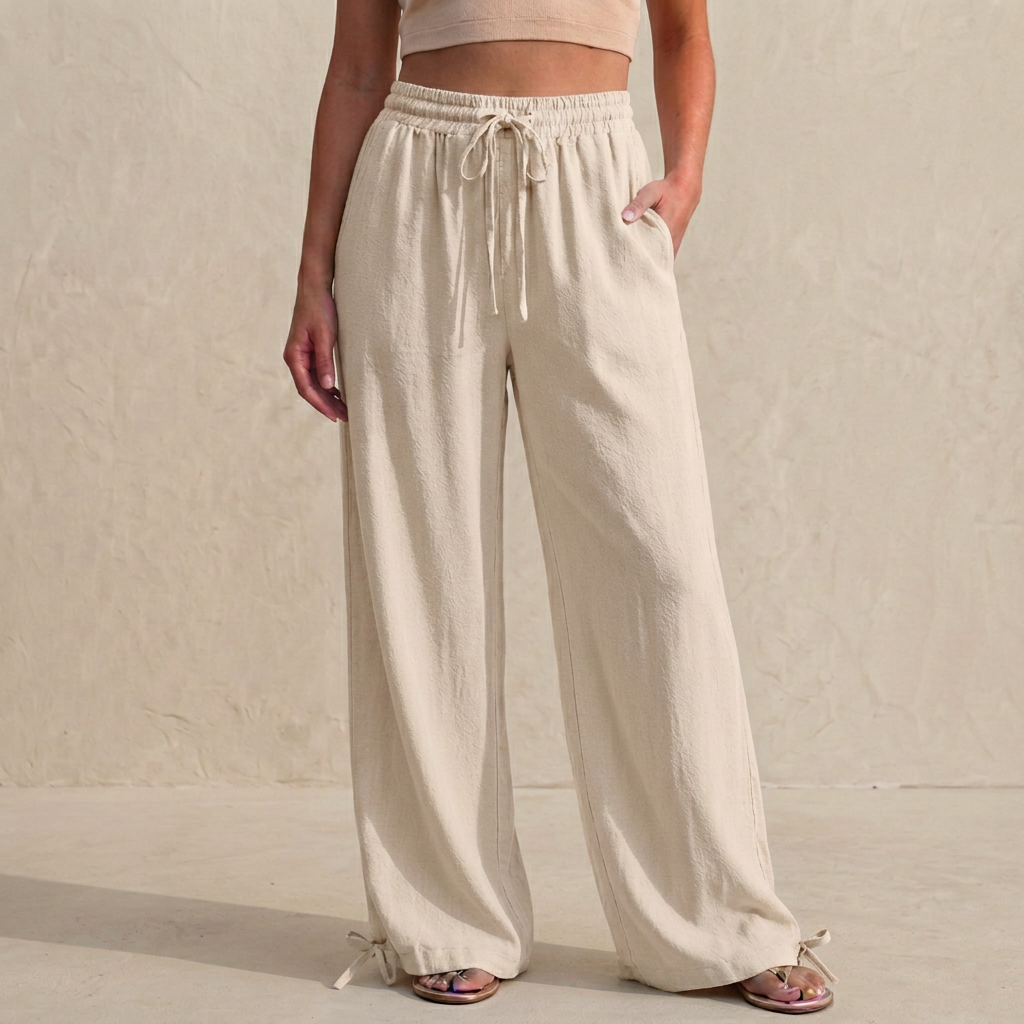 Women's Wide Leg Trousers Drawstring Ankle Tie