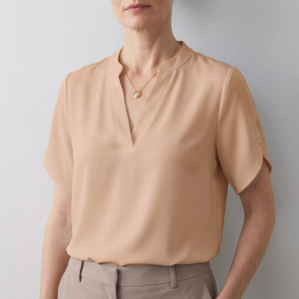 Dionne Women's Relaxed Fit V Neck Blouse Split Sleeves