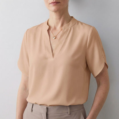 Dionne Women's Relaxed Fit V Neck Blouse Split Sleeves